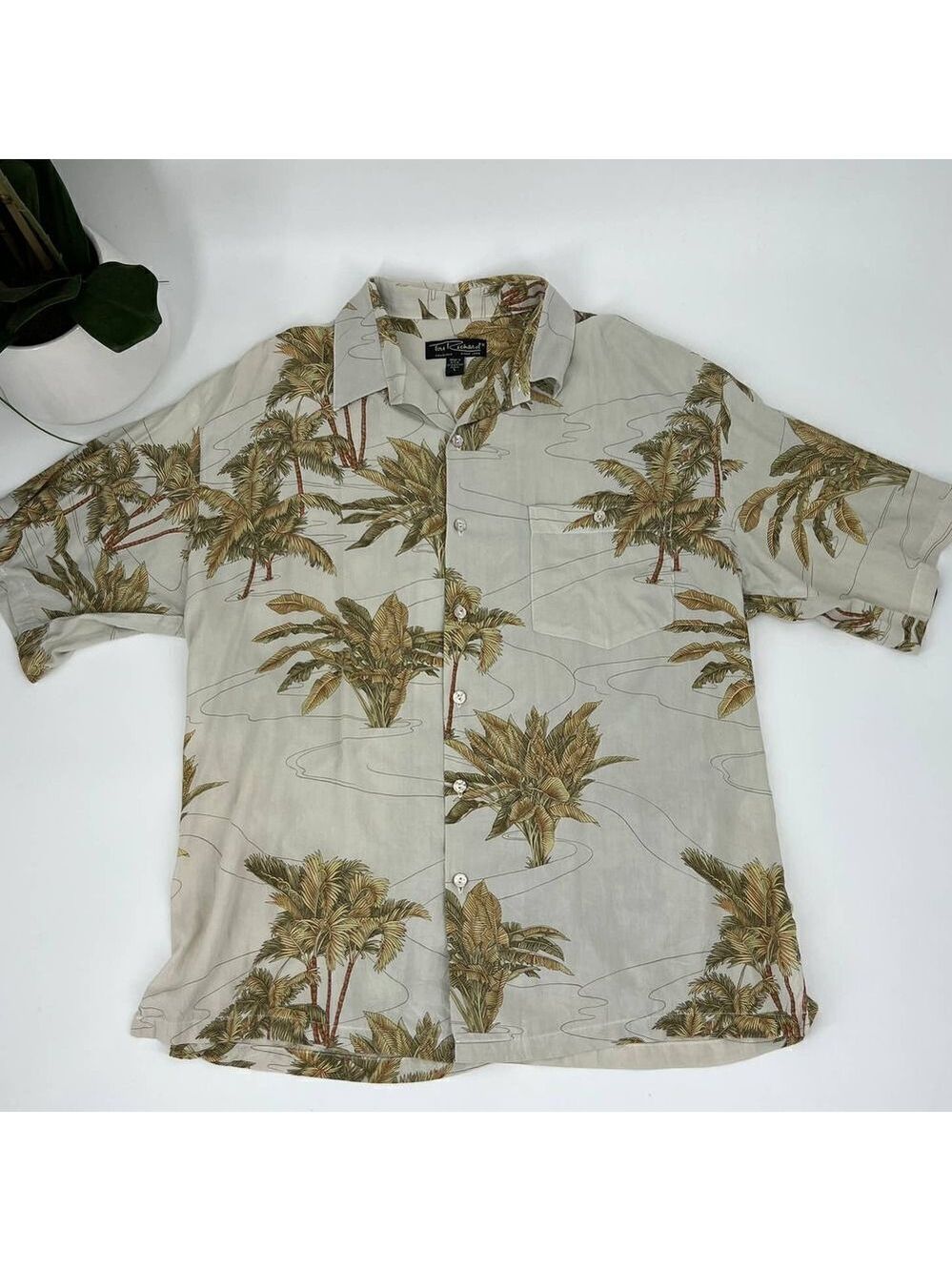 Tori Richard VIntage Hawaiian Aloha Shirt Coconut Palm Tropical Foliage Large